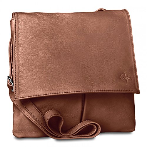 CASPAR Womens Cross Body Bag / Messenger Bag with Many Pockets made from Soft Italian Nappa Leather - many colours - TL042, Farbe:braun