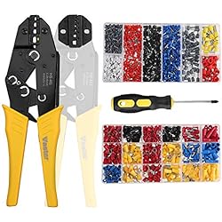 Vastar 2 en 1 Pince à Sertir avec 2 Mâchoires Interchangeables, 370pcs +800pcs Boîtes à Bornes Sertir Isolées, Cosse Electrique, Câble de Cosses 0,25-10,00 mm² et 0,25-6mm² Presse Pinces Outils