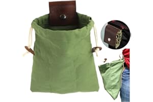 TeTupGa Waxed Canvas Foraging Pouch, Hiking Waist Packs Collapsible Foraging Bags with Drawstring,Leather Mushroom Belt Pouch Bag for Hiking Camping Hunting Outdoor Tools Storage Belt Bag (Green)