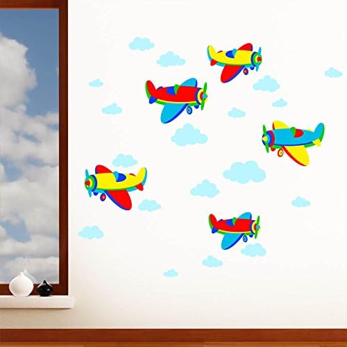 Airplanes &amp; Clouds Vehicle - Boys Childrens Printed Art Vinyl Wall Stickers - Designed by Rubybloom Designs