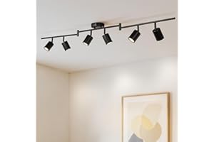 Gr4tec Plafonnier Spot LED Orientable Noir, Luminaire Plafonnier 6 Spots, Moderne Rampe Spot Plafond, GU10 Barre de Spots pour Cuisine Salon Chambre Couloir Salle à Manger, Sans Ampoule
