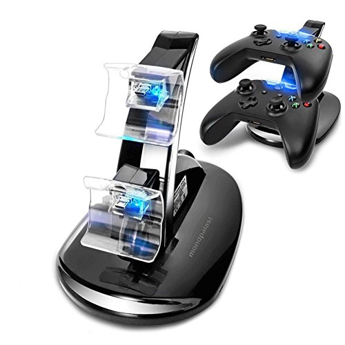 Preisvergleich Produktbild Mondpalast @ Doppel Ladegerät Regler-Ladegerät Ladestation Lade-Standplatz-Anklagebank für Microsoft Xbox One XBOX ONE X-ONE Kontroller Controller Gamepad Joypad