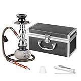 Taffstyle® Shisha Hookah Set Wasserpfeife mit Alu Koffer 2go Schwarz Grau to go Ideal für Reise und Unterwegs, Zubehör - Schlauch, 5 Mundstücke, Zange und Kohle Holzkohle 1 Rolle mit 10 Stück