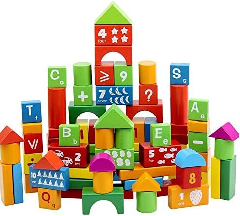 WINLINK 100 Piece Childrens Kids Wooden Building Blocks Bricks Shapes Construction Toy Set