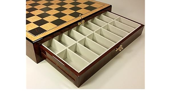 Large 20 High Gloss Chess Storage Board Chest W 2 Drawers Dark