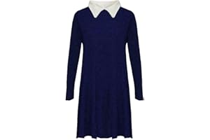 REAL LIFE FASHION LTD Womens Peter Pan Collar Swing Dress Ladies Long Sleeve Midi Dress Halloween Christmas Night Out Party Wear Swing Dress Plus Size UK 8-26