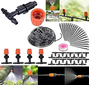 DIY Crafts Drip Irrigation Kits Misting Cooling System Micro Watering System Plant Garden Kit Adapter for Greenhouse, Patio (2 Dripper 2 Nozzle Set, Included Pipe + Faucet Connector + Accessory)