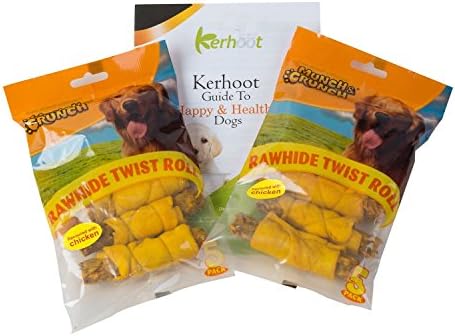 Multipack Rawhide Dog Chews, Twist Rolls Low Fat Tasty Treats by Kerhoot. Plus FREE Kerhoot Guide To Happy &amp; Healthy Dogs Booklet