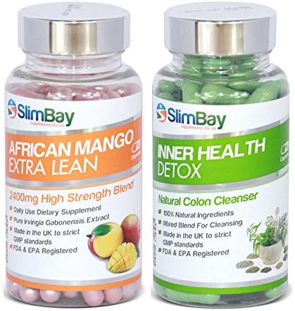 African Mango Extra Lean and Inner Health Detox Colon Cleanser Slimming Pills, Diet Pills, Weight Loss Pills Combo - 100% MONEY BACK GUARANTEE - Lose Weight and Feel Great. Improve Metabolism, Decrease Appetite and Burn Fat. Large 180 Capsule Supply (90 Per Bottle).