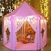 Produktbild Spielzelt Mädchen Hexagon Prinzessin Schloss Haus Palast Zelte Kinder Spielhaus mit Sternenlicht für Innen und Außen Pink Kinderspielhaus faltbar Tipi Haus für Baby