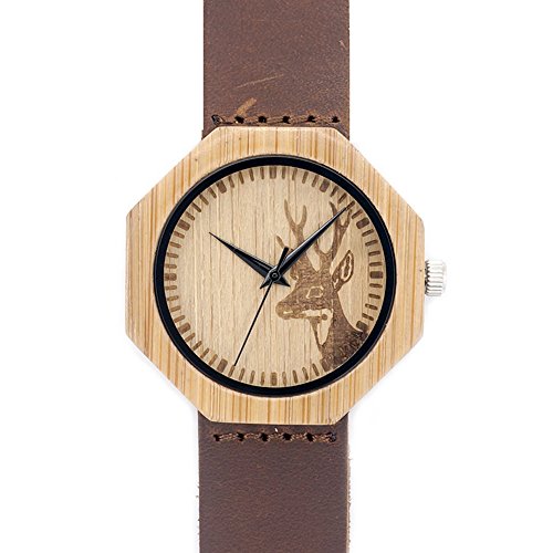 Rtimer Frauen-Bambus-Holz-Uhren Deer Schädel-Entwurf mit braunem Lederarmband Rtimer Frauen-Bambus-Holz-Uhren Deer Schädel-Entwurf mit braunem Lederarmband