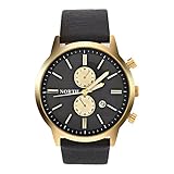 Uhren für Männer, Analog Round Quartz Lederarmband Date Luminous Hands Watch Armbanduhr(Black Gold Dial)