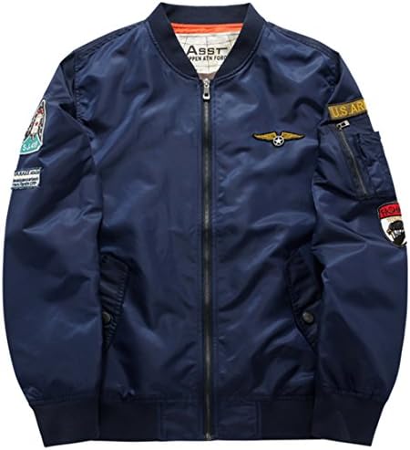 QQ2MM Men's Classic Bomber Jacket Lightweight MA1 Air Force Pilot Vintage Zip Jacket Coat with Badge Patches 17Colour XS-4XL (EU/UK XX-Large (Asia Tag 4XL), 1616-Blue)