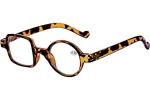 Kodilin Occhiali da Lettura Rotondi Quadrati per Uomo Donne, Anti Luce Blu per Computer o Gaming, Cerniera a Molla, 1.0-3.5 (Tartaruga,1.00)