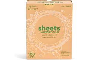 Sheets Laundry Club Laundry Detergent Sheets, 50 Pack (Up to 100 Loads) - Fresh Linen Scent - New Liquidless Technology, Travel Essential Cleaning Supplies