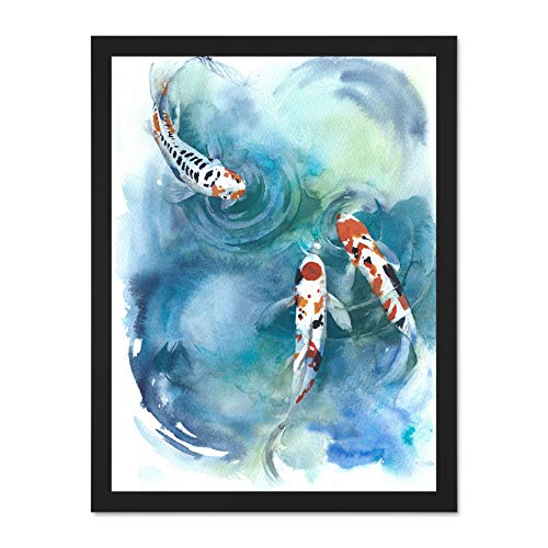 Wee Blue CooJapanese Koi Fish Near Surface Large Framed Art Print Wall Poster 18x24 inch
