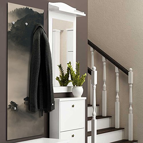 Feeby, Deco Panel Aufhänger, Kleiderhaken, Wandgarderobe, Garderobe, Wandecor Bilder mit hänger, 5 haken, NEBEL, BÄUME, NATUR, AUSSICHT, LANDSCHAFT, GRAU, GRÜN