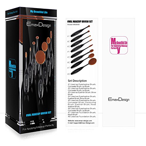 EmaxDesign Oval Make-up Pinsel Set, 8 Stück Professionelle Foundation Concealer Verblender Pinsel Flüssiges Pulver Creme Kosmetik Pinsel, Zahnbürste geschwungene Make up Pinsel für Gesicht und Augen. - 4