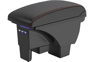 JINSENTGG Armrest Box Compatible with VW Polo 2019 2020 2021 2022 2023 2024 Car Center Console Dual Layer Leather Storage with USB Charging Port - Red Line