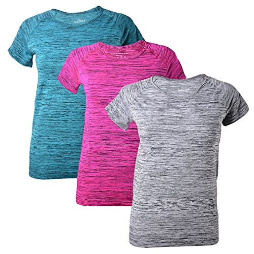 Encounter Damen T-Shirt Sport Shirt Space-Dye Shirts Sportbekleidung Laufshirt Freizeit Top Oberteil Kurzarm Rundhals