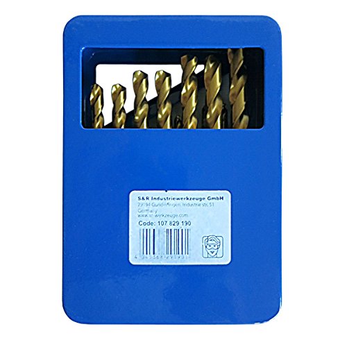 S&R Metallbohrer Set 1,0 – 10 mm ,135°, 19 Stk, DIN 338, geschliffen, HSS TITANIUM, Nitrit-Titan-Beschichtung, Metallbox.Profi-Qualität - 6