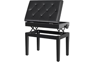 HOMCOM Banqueta para Piano Banco para Piano con Ajustable en Altura de 48 a 58 cm Espacio de Almacenamiento Patas de Madera Taburete para Teclado Acolchado Negro