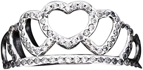 925 Sterling Silver Hearts Tiara Ring (P)