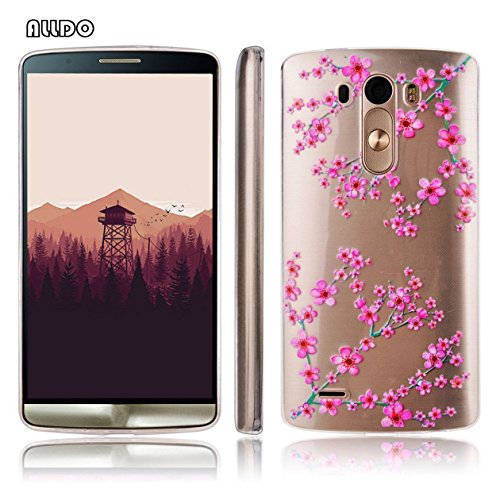 AllDo Funda Silicona para LG G3 Carcasa Protectora Funda Transparente Claro Caso Suave TPU Soft Silicone Case Cover Bumper Funda Ultra Delgado Carcasa Flexible Ligero Caja Anti Rasgu  os Casco Anti Choque - Flor Rosa Ciruela