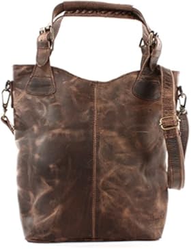LECONI Henkeltasche waxy Echtleder Vintage Look Damentasche Handtasche Damen Shopper mit Trageriemen Beuteltasche...