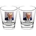 Lymhy 2 Pack Trump Mug Shot Shot Glass FunnyDonald Trump Police Mugshot Photo Never Surrender Not Guilty Free Trump 1.5oz Shot Glass Small Glass Cups Mug Gift