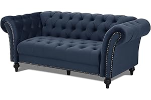 Home Detail Velvet Fabric Chesterfield Sofa Upholstered 1.5 2 & 3 Seater Curved Settee Set Living Room Suite (3 Seat Sofa Only, Midnight Blue)