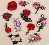 Material: algodón 11pcs Bordado Rosa Flor Coser Parches Termoadhesivos Sombrero Ropa Apliques