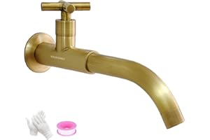 NIUKOMY Grifo de Agua Fría en Pared, Grifos Mural de Lavabo de Latón Antiguo, Giratorio 360° Grifería de Jardín Exterior Bronce Cepillado para Fregadero de Cocina Baño Lavandería Mop Pool, G1/2, 23CM
