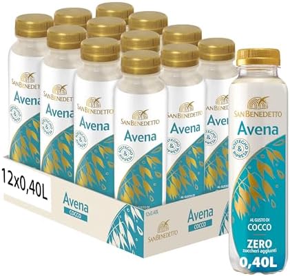 San Benedetto Avena al Gusto di Cocco. Bevanda vegetale gustosa e nutriente, Zero Zuccheri aggiunti, fonte di vitamine, 12x400 ml PET.