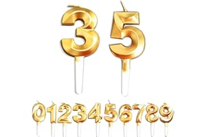 WLHGH Birthday Candles, 35th/53th/3th/5th Birthday Cake Candles, Cake Decoration for Birthday Party Wedding Anniversary Graduation Party Supplies (Gold, Number 3&5)