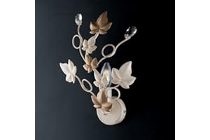 BE LIGHT Applique Shabby 1 Luce Ferro Battuto Avorio Oro Foglie e Cristalli Serie Edera