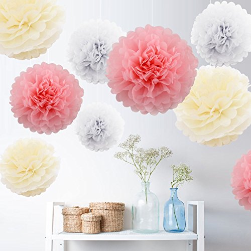 ebuybox® 30er Weiss Papier PomPom Blumen Kugel 20/25/37cm Hochzeit Garten Wohnung Fest Feier Party Geburtstag Deko - 4