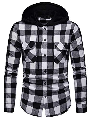 WHATLEES Chemise à Capuche Classique en Flanelle à Manches Longues pour Homme - - Medium