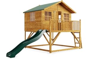 BillyOh Wooden Playhouse Kids | Step Ladder or Slide | Outdoor Toys Wendy House Garden Playhouses 6x7 | Lollipop Max Tower Floor, Roof & Felt Included (with Slide)