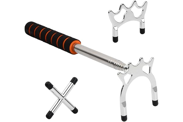 Granvoo Bâton Pont de Queue de Billard Rétractable, avec 3 Pièces Tête de Pont Amovible (Haut + Bas + croisé) Accessoire Queue de Billard, pour Table de Billiard, Snooker, Jeux, Compétition (Argent)