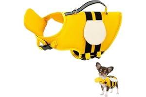 Little Bean Dog Life Jackets Vest Adjustable Swimming Safety with Superior Buoyancy and Rescue Handle for Small Medium Big Dog Boating (yellow bee, XS)