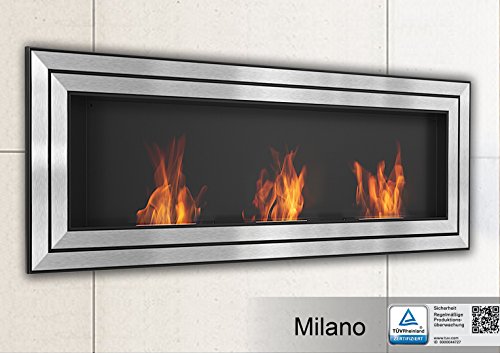 Ethanolkamin Milano 180 Wandkamin mit sicherem Brennsystem in Edelstahl, TÜV geprüft