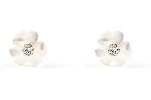 MONDE PETIT Boucles d'Oreilles Enfant nacre fleur Or Jaune 9 Carats