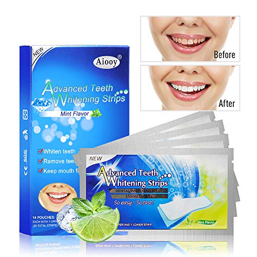 Aiooy 28pcs Bandes de Blanchiment des Dents Soins Dentaires émail Sécuritaire Blanchiment Traitement Non-peroxyde Blanchisseur Kit Menthe Saveur