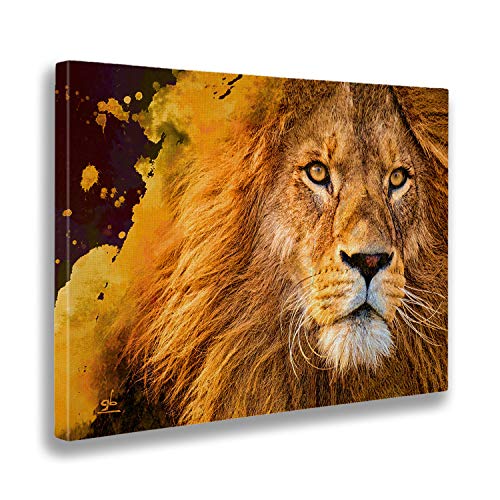 Giallobus - Cuadro ya Enmarcado - Impresion en Lienzo - León Acuarela - Pinturas Modernas para decoración casa - Vari formati XXL - 70x50 cm