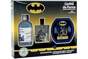 Corine de Farme - Batman Set mit Eau de Toilette 50 ml, Schaumbad 300 ml und Brotdose – Geschenk für Jungen – Duft für Kinder mit Blumenmoschus – fruchtiges Gel 3-in-1