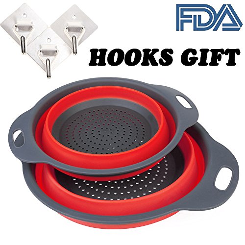 2 Stücke Faltbarer Seiher, Clover Star Küche Silikon Spaghetti Pasta Lagerung Kartoffeln Faltbare Colanders Platz Sparen Kitchen Gadgets, Umweltfreundlich Non-Toxic Leicht zu Reinigen (Rote)