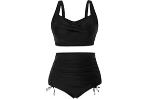 Hanna Nikole Damen Große Größen Hoher Taille Bikini Set Push Up Badeanzug Ruched Bauchweg Bademode Zweiteiliger Swimsuit