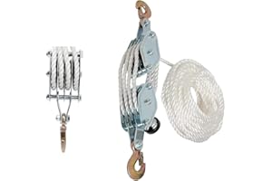 EJOYOUS Polipasto de 4 vías con cuerda, polea de inversión, altura de 2,5 m, capacidad de carga máxima de 2000 kg, cuerda de nailon, polea de elevación, carga de gancho de acero galvanizado,bloque de rodillos