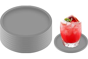 MOXYOY Gray Coasters Set of 8 Round Silicone Drink Coasters. Non-Slip Cup Mats for Coffee, Beer, Wine Glasses, and Bottles. Perfect for Home & Bar Use (Gray)